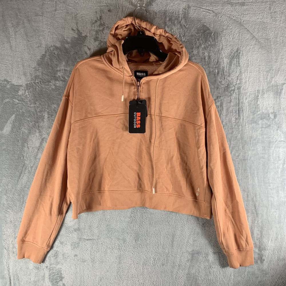 Bass‎ Women's Hoodie S Cropped Half Zip Drawstring Toasted Nut Orange Soft NWT